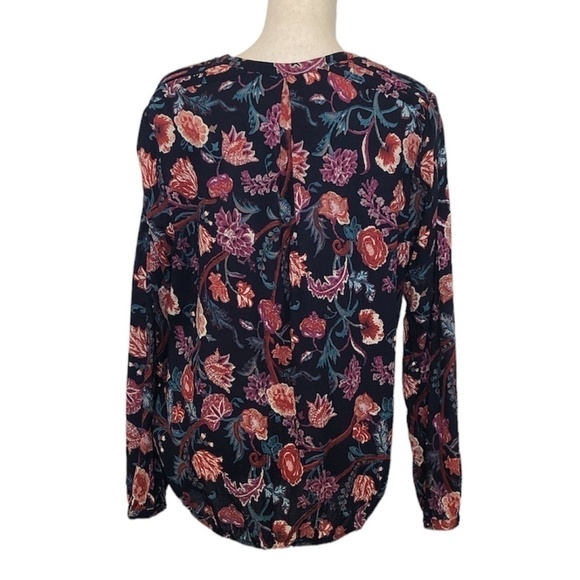 LUCKY BRAND Blouse Women's Size Medium Blue Pink Floral V-Neck Long Sleeve Top - Picture 2 of 13